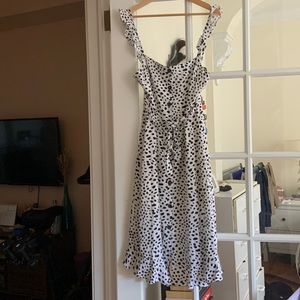 White and black spotted button front tie midi dress - Nashville Blush Boutique